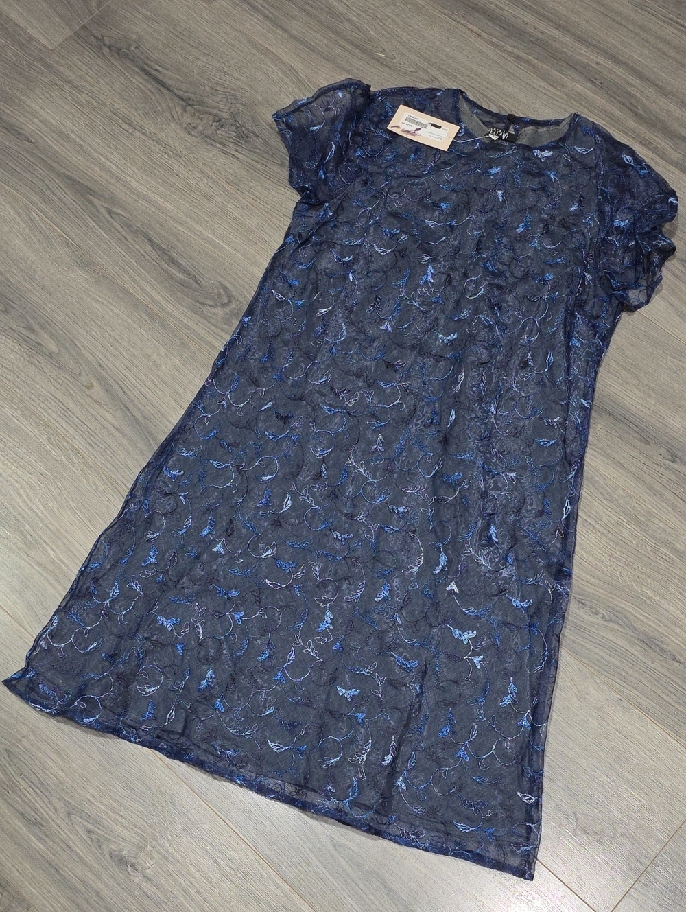 Vintage DEADSTOCK NWT Sergio Pelari Navy Blue Lace Overlay Dress